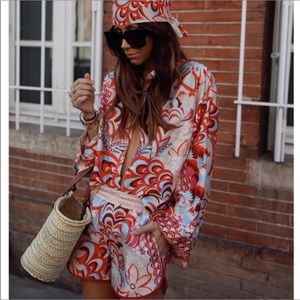 NWT Zara 3 Piece Printed Shirt, Scarf and Shorts